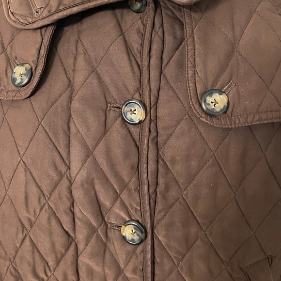 LILLY PULITZER Brown Quilted Lined Jacket Coat Printed Flip cuffs - Picture 2 of 6